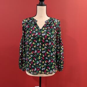 Floral Print Women's Top - Black Multicolor